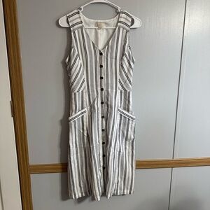 LOFT Gray and White Striped Sleeveless Midi Dress Size 2